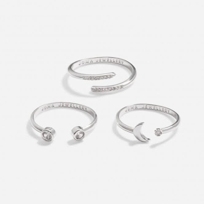 Stacks Of Style Moon & Zirconia Silver Plated Set Of 3 Rings 7223