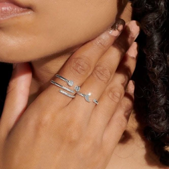 Stacks Of Style Moon & Zirconia Silver Plated Set Of 3 Rings 7223