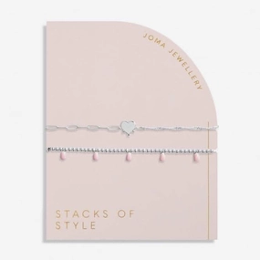 Stacks Of Style Pink Enamel Silver Plated Set Of 2 Bracelets 7097