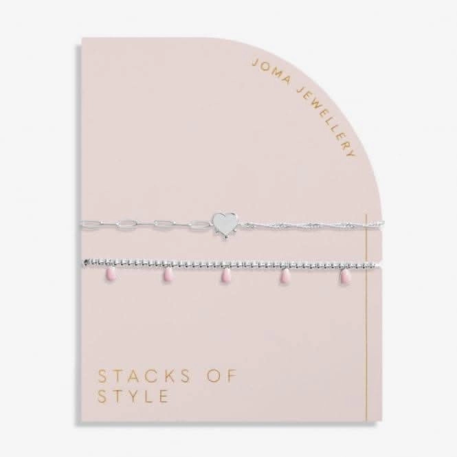 Stacks Of Style Pink Enamel Silver Plated Set Of 2 Bracelets 7097