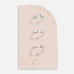Stacks Of Style Pink Enamel Silver Plated Set Of 3 Rings 7219
