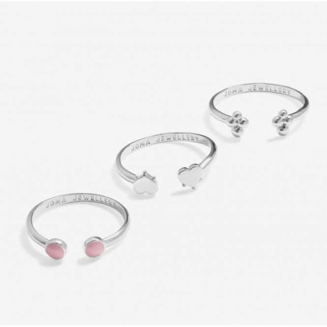 Stacks Of Style Pink Enamel Silver Plated Set Of 3 Rings 7219