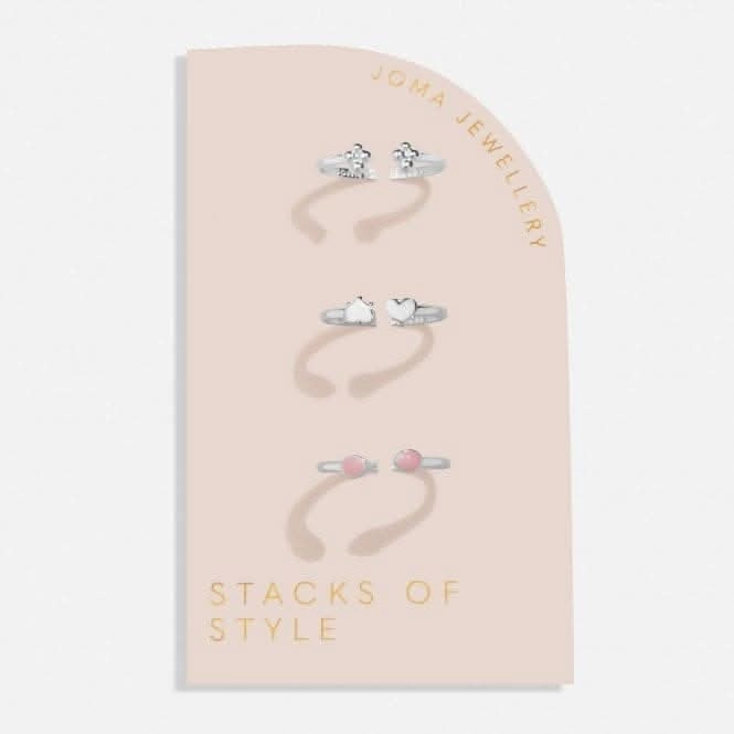 Stacks Of Style Pink Enamel Silver Plated Set Of 3 Rings 7219