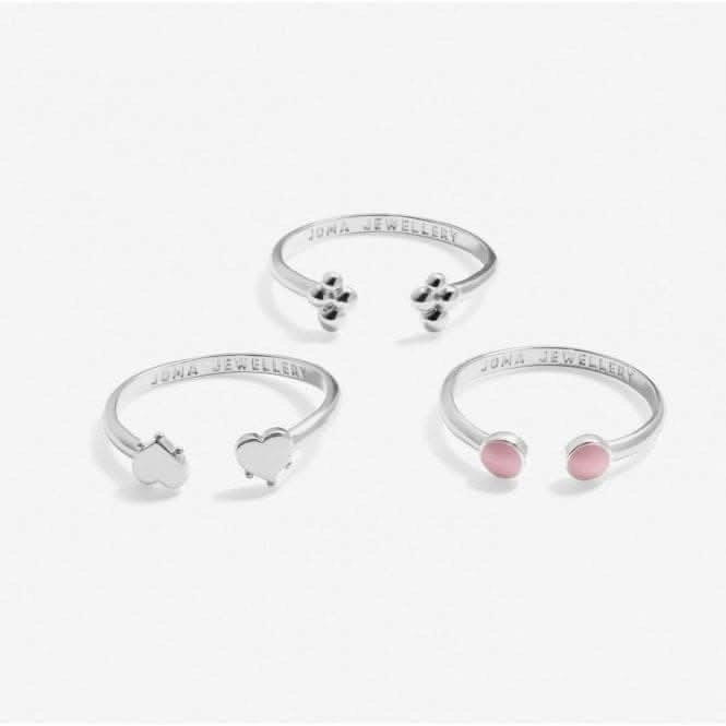 Stacks Of Style Pink Enamel Silver Plated Set Of 3 Rings 7219