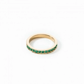 Stainless Steel Crystal Glass Dark Green Gold Ring 0127/40-0549