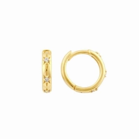 Star set Zirconia Huggie Gold Plated 13mm Hoop Earrings 56852GCZ