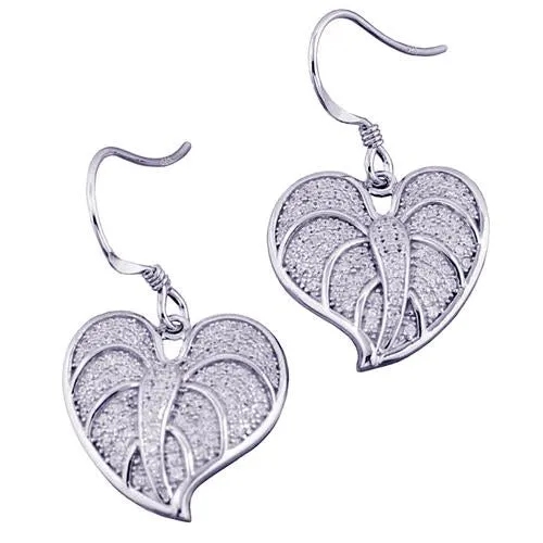 Sterling Silver Anthurium Leaf Pave CZ Hook Earrings