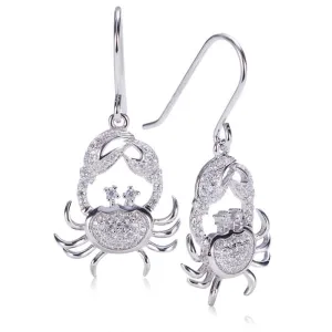 Sterling Silver Crab Pave CZ Hook Earrings