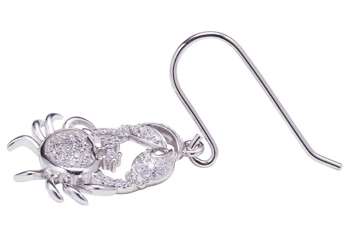 Sterling Silver Crab Pave CZ Hook Earrings