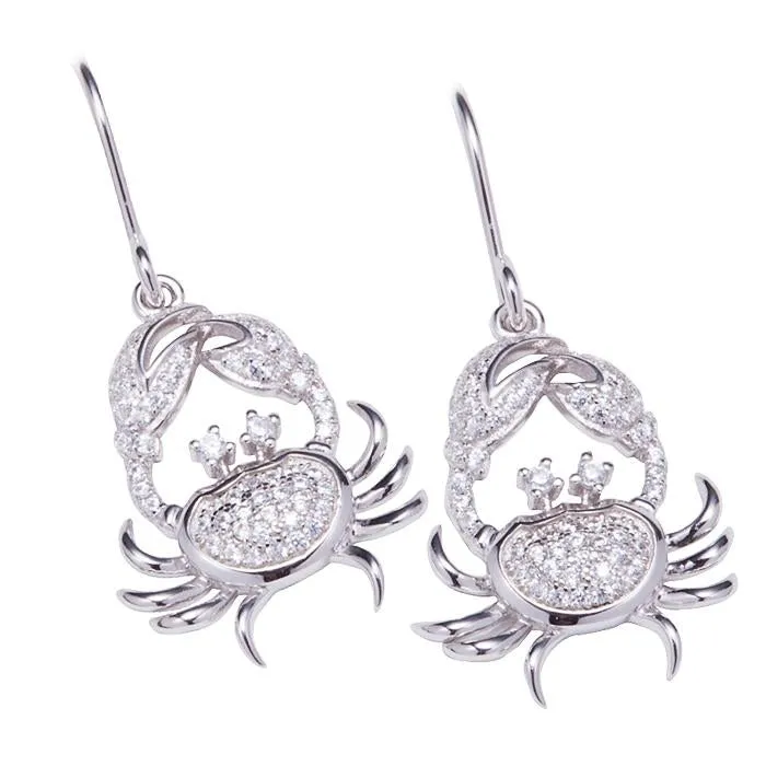 Sterling Silver Crab Pave CZ Hook Earrings
