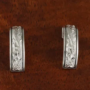 Sterling Silver Hawaiian Scroll Black Border Half Moon Earrings (S/L)