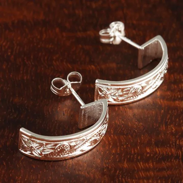 Sterling Silver Hawaiian Scroll Half Moon Earrings 6mm