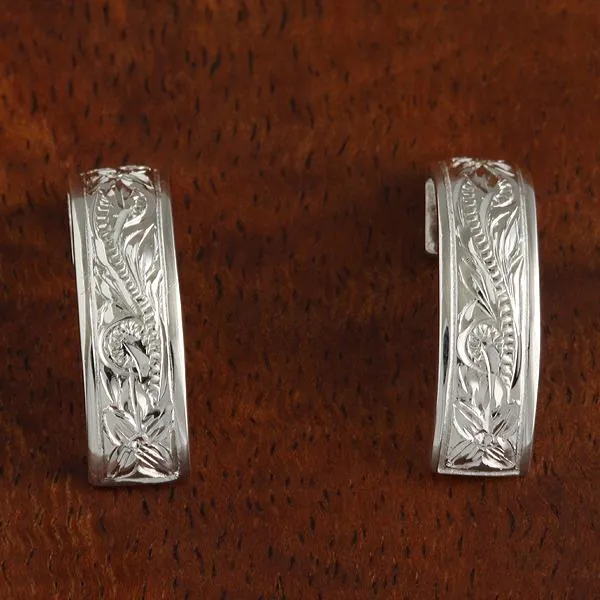 Sterling Silver Hawaiian Scroll Half Moon Earrings 6mm