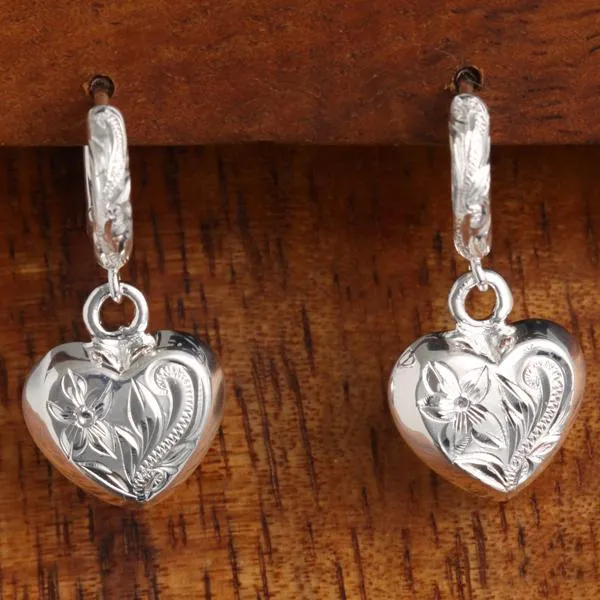 Sterling Silver Hawaiian Scroll Heart Wire Earrings