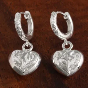 Sterling Silver Hawaiian Scroll Heart Wire Earrings