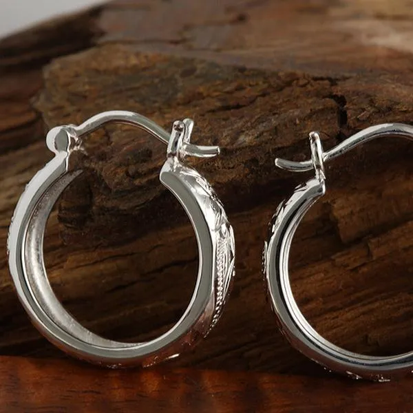 Sterling Silver Hawaiian Scroll Round Hinged Back Earrings (S/L)