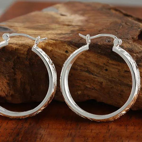 Sterling Silver Hawaiian Scroll Round Hinged Back Earrings (S/L)