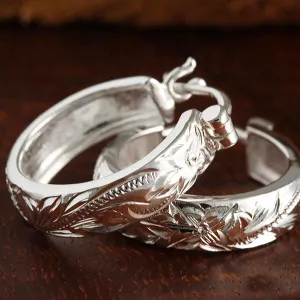 Sterling Silver Hawaiian Scroll Round Hinged Back Earrings (S/L)