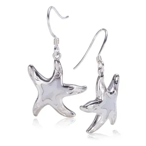 Sterling Silver Hawaiian Scroll Starfish with Mother-of-Pearl Inlay Hook Earrings