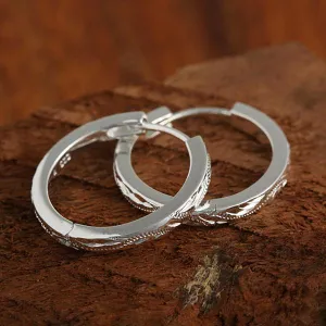 Sterling Silver Hawaiian Scroll Wire Hoop Earrings (S/L)