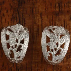 Sterling Silver Hawaiian Scroll with CZ Half Moon Earrings