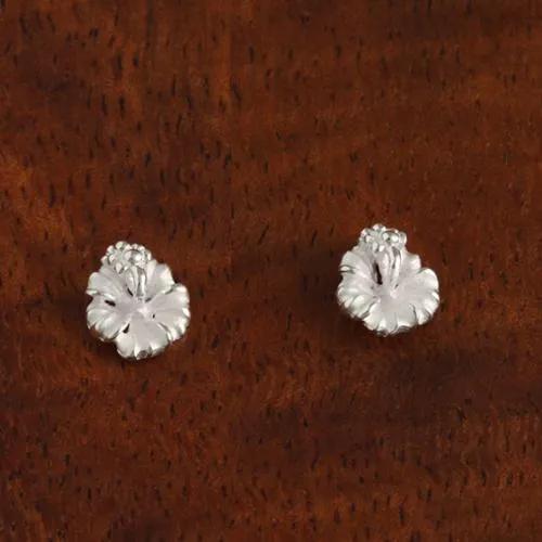 Sterling Silver Hibiscus Sandblast Post Earrings (6-15mm)