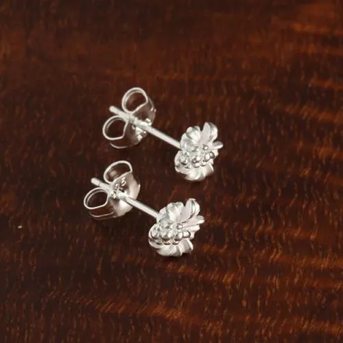 Sterling Silver Hibiscus Sandblast Post Earrings (6-15mm)