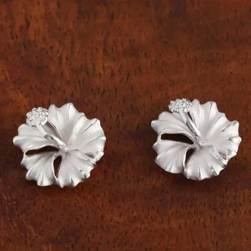 Sterling Silver Hibiscus Sandblast Post Earrings (6-15mm)