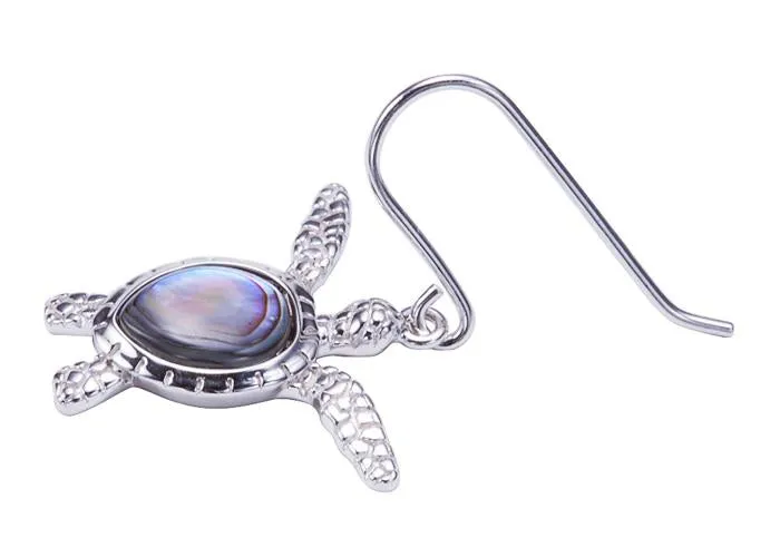 Sterling Silver Honu (Hawaiian Turtle) with Abalone Inlay Hook Earrings