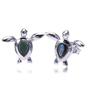 Sterling Silver Honu (Hawaiian Turtle) with Abalone Inlay Post Earrings