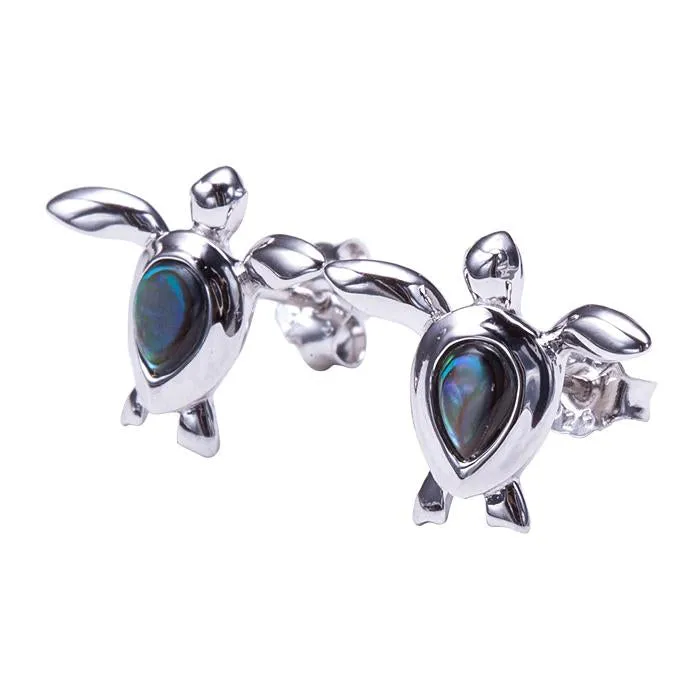 Sterling Silver Honu (Hawaiian Turtle) with Abalone Inlay Post Earrings