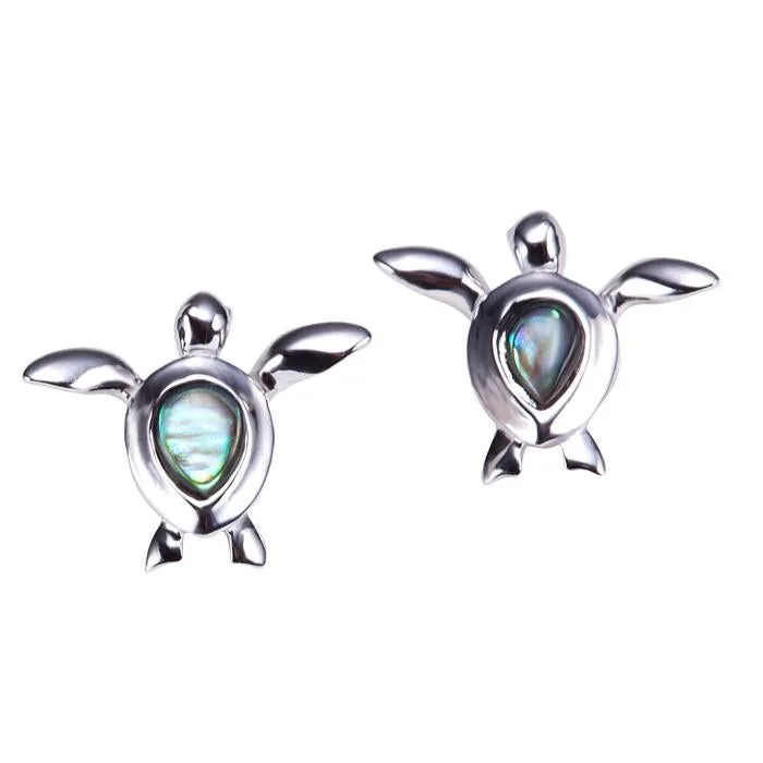 Sterling Silver Honu (Hawaiian Turtle) with Abalone Inlay Post Earrings