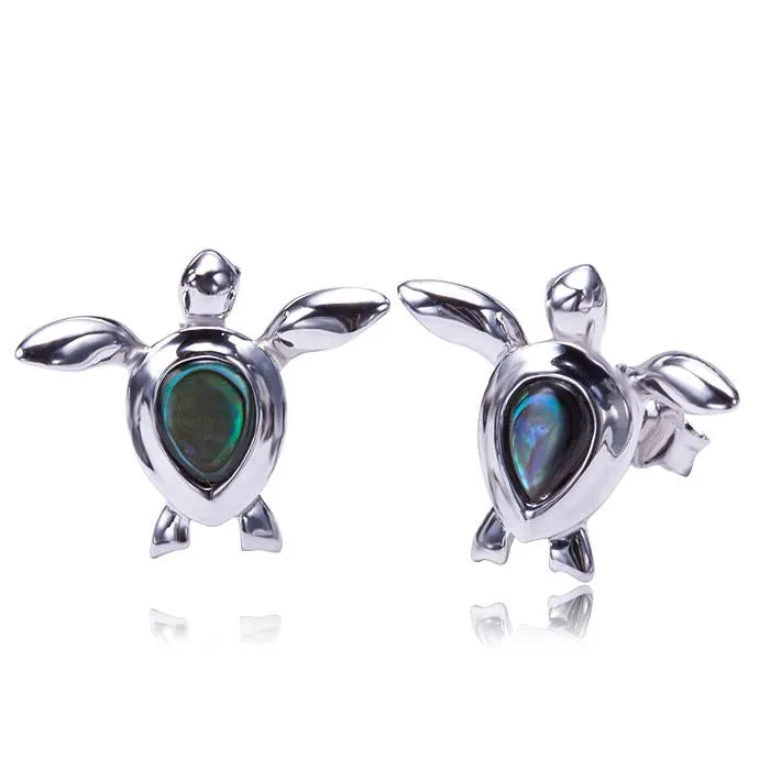 Sterling Silver Honu (Hawaiian Turtle) with Abalone Inlay Post Earrings