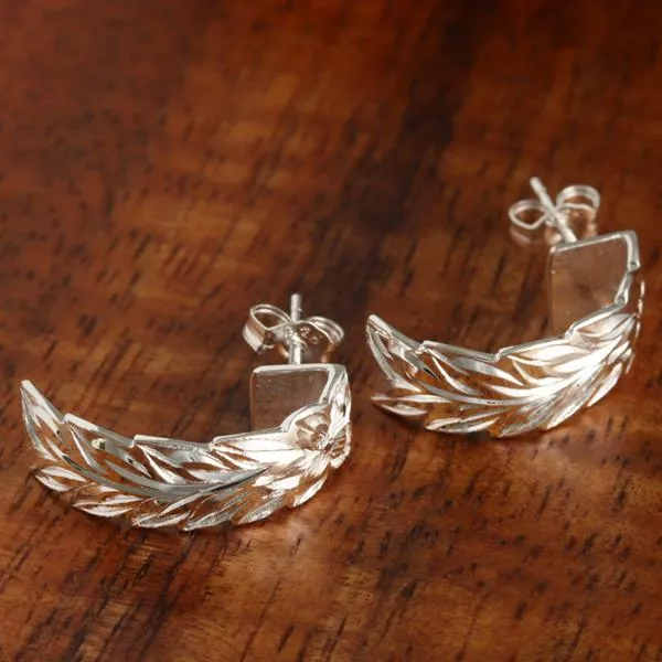 Sterling Silver Maile Leaf Half Moon Earrings (S/L)