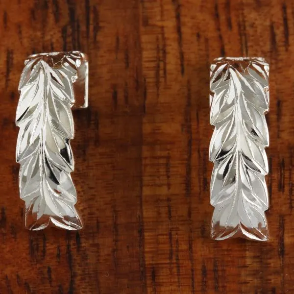 Sterling Silver Maile Leaf Half Moon Earrings (S/L)