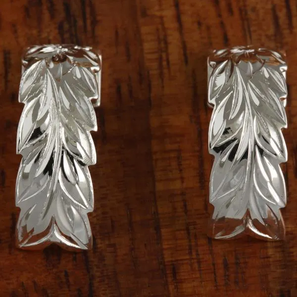 Sterling Silver Maile Leaf Half Moon Earrings (S/L)