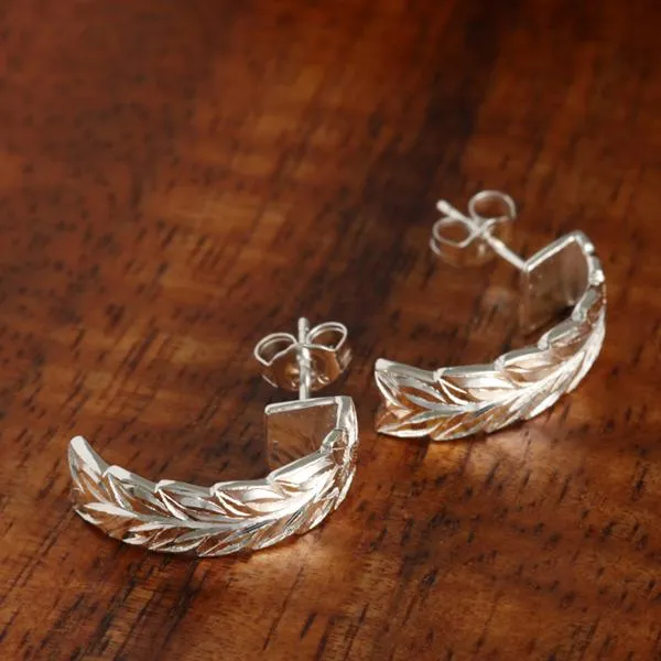 Sterling Silver Maile Leaf Half Moon Earrings (S/L)