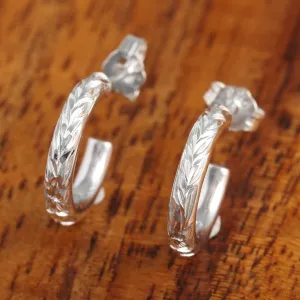 Sterling Silver Maile Leaf Half Moon Wire Earrings