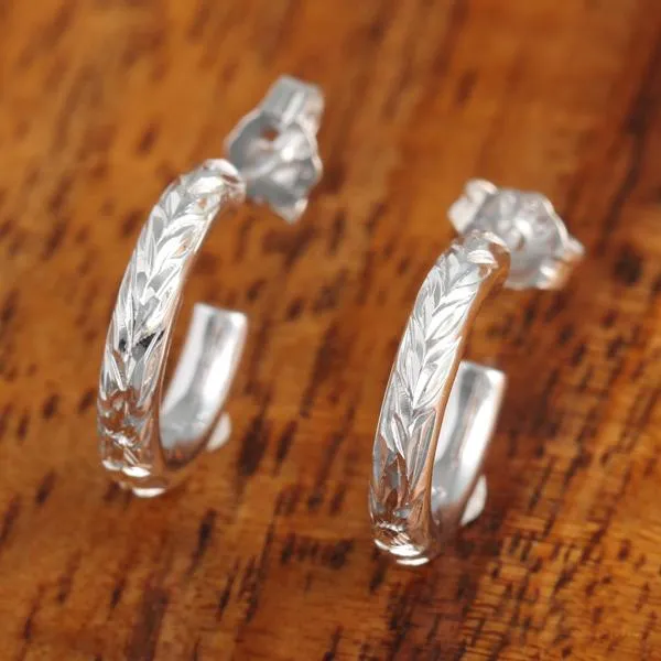 Sterling Silver Maile Leaf Half Moon Wire Earrings