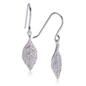 Sterling Silver Maile Leaf Pave CZ Hook Earrings