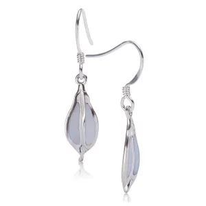 Sterling Silver Maile Leaf with Mother-of-Pearl Inlay Hook Earrings