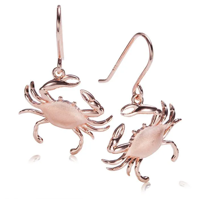 Sterling Silver Pink Gold Plated Crab Hook Earrings Sandblast Finish