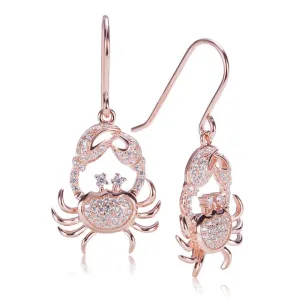Sterling Silver Pink Gold Plated Crab Pave CZ Hook Earrings