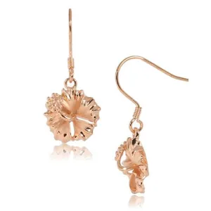 Sterling Silver Pink Gold Plated Hibiscus Hook Earrings (12mm/15mm)
