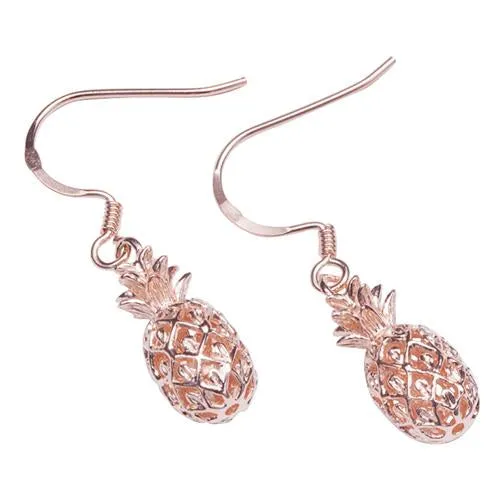 Sterling Silver Pink Gold Plated Pineapple Hook Earrings