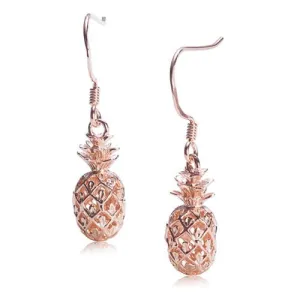 Sterling Silver Pink Gold Plated Pineapple Hook Earrings