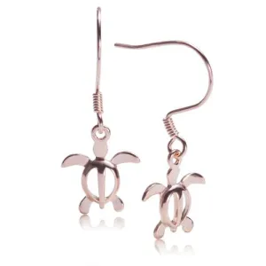 Sterling Silver Pink Gold Plated Small Honu (Hawaiian Turtle) Hook Earrings