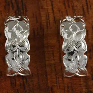 Sterling Silver Plumeria Half Moon Earrings 8mm