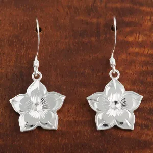 Sterling Silver Plumeria Hook Earrings