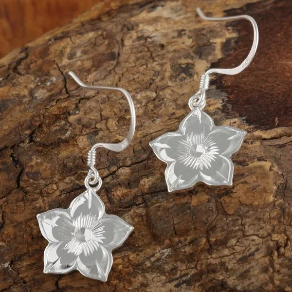 Sterling Silver Plumeria Hook Earrings